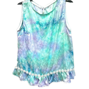 SALE.   Tie-Dye Tank Top with Floral Trim